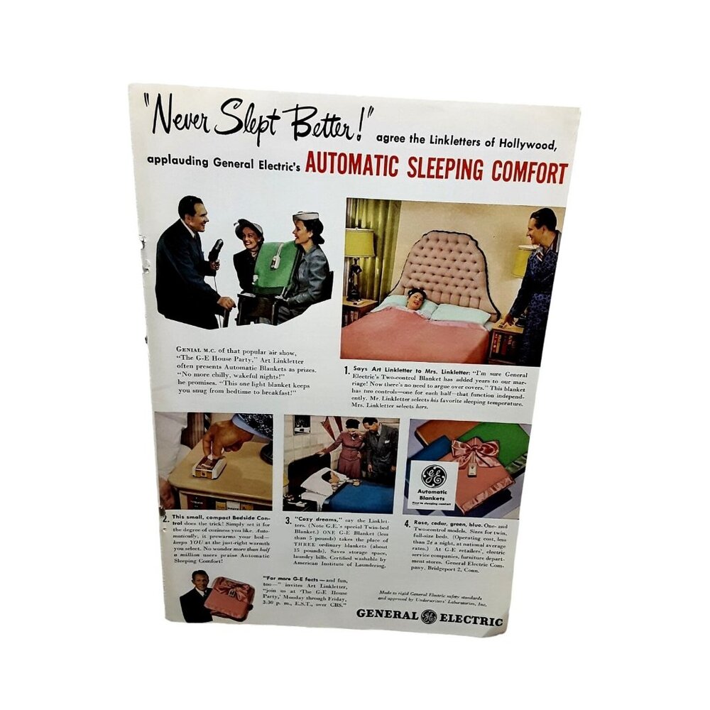 1948 General Electric Automatic Sleeping Comfort Original Print Ad 40s